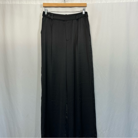 NWT Madewell The Harlow Wide Leg High Rise Satin Pants in Black - Picture 6 of 15